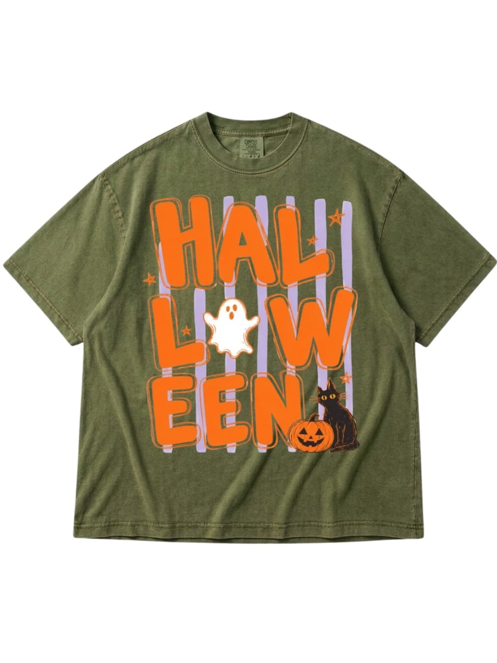 Comfort Colors Moss Green Halloween Graphic Tee with Orange Print